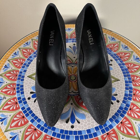 VANELi Womens Size 6.5 Narrow Black Glitter Dress Party Heels Pumps Shoes - Picture 4 of 9